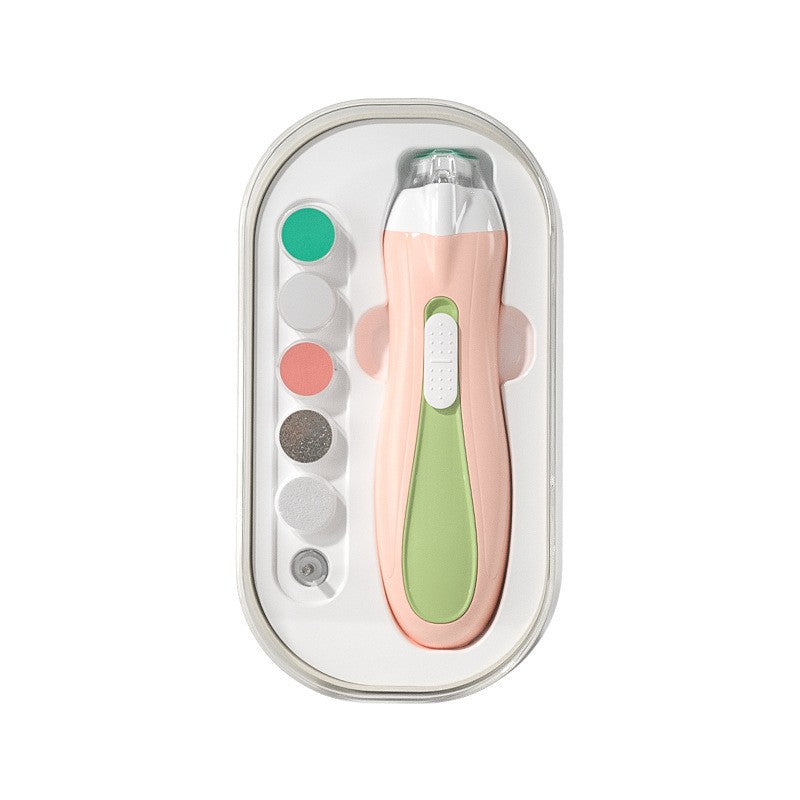 Pila Electrica pentru Unghii Bebelusi si Copii, Silentioasa cu Lumina LED si Incarcare USB, Material ABS, 6 Capete Inlocuibile, Verde/Roz