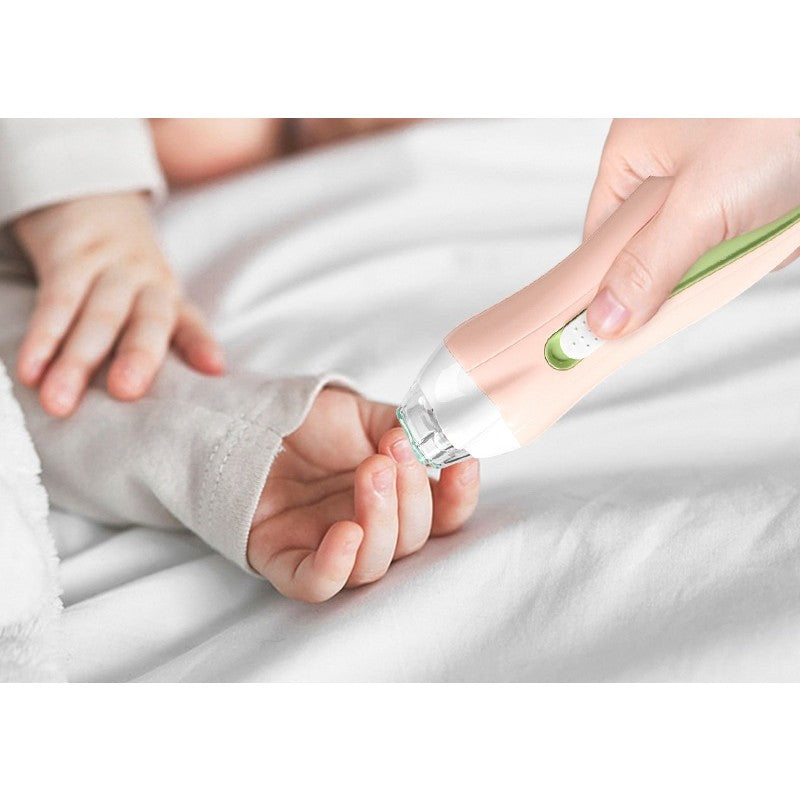 Pila Electrica pentru Unghii Bebelusi si Copii, Silentioasa cu Lumina LED si Incarcare USB, Material ABS, 6 Capete Inlocuibile, Verde/Roz