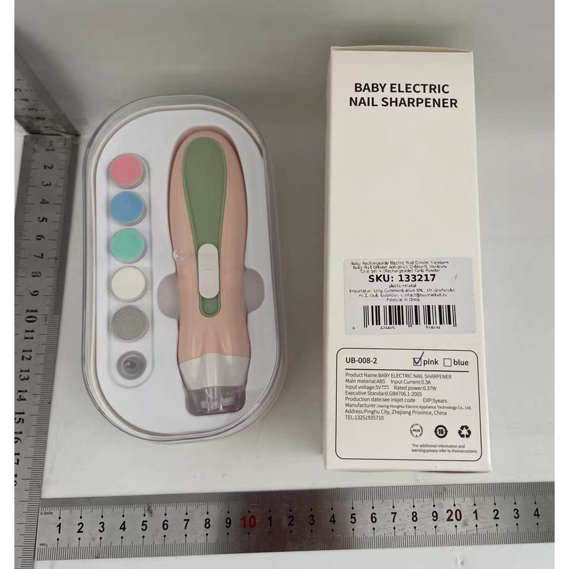 Pila Electrica pentru Unghii Bebelusi si Copii, Silentioasa cu Lumina LED si Incarcare USB, Material ABS, 6 Capete Inlocuibile, Verde/Roz