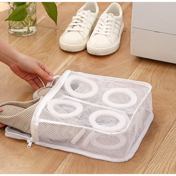 Sac pentru Spalare Incaltaminte, Protectie cu Strat de Spuma si Fermoar Securizat, Panza Tip Plasa, 36 x 30 x 12 cm, Alb
