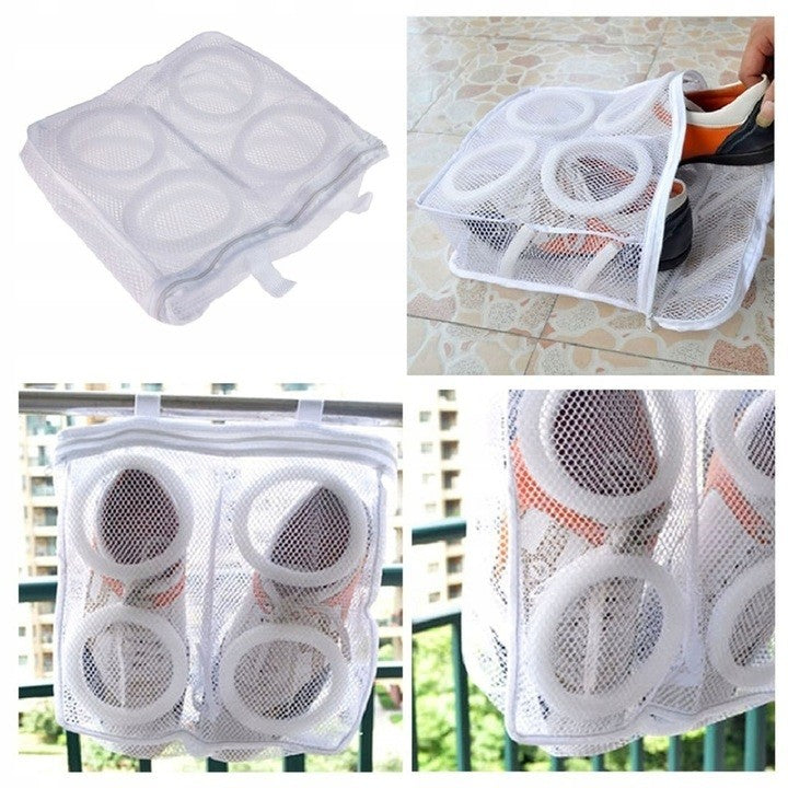 Sac pentru Spalare Incaltaminte, Protectie cu Strat de Spuma si Fermoar Securizat, Panza Tip Plasa, 36 x 30 x 12 cm, Alb