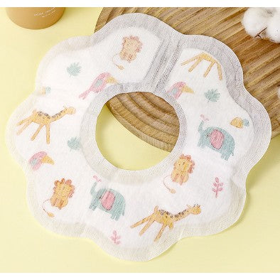 Bavete de Unica Folosinta pentru Bebeluși, Protectie Impermeabila, Material Moale, Model Animalute, Alb/Gri, 10 Bucati