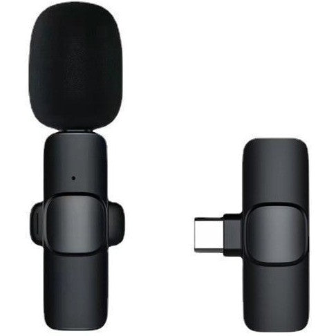 Microfon Lavaliera Wireless, Bluetooth 5.0 cu Reducere Zgomot, Conector Tip C, Distanta Transmisie 30m, Autonomie 3h, Negru