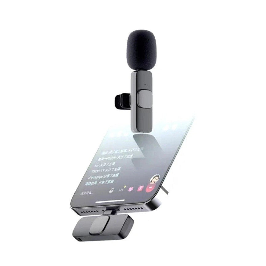 Microfon Lavaliera Wireless cu Receptor Lightning, Conectivitate Bluetooth 5.0, Reducere Zgomot, Raza 30 m, Baterie 50 mAh, Negru