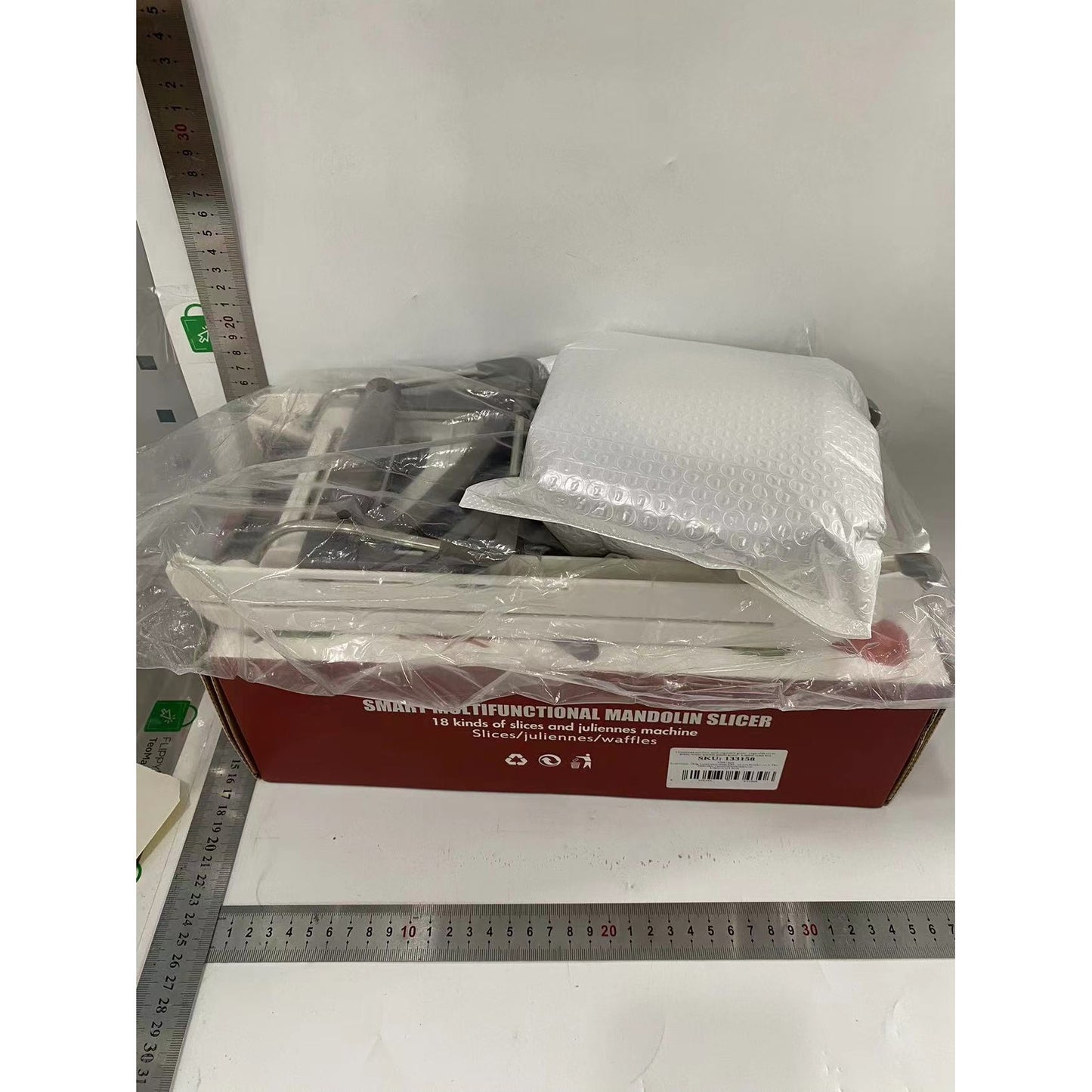 Feliator Manual Multifunctional pentru Legume si Fructe, Razatoare Reglabila cu Lame din Otel Inoxidabil, Accesoriu Bucatarie, 39 x 11.5 x 12.5 cm, Alb