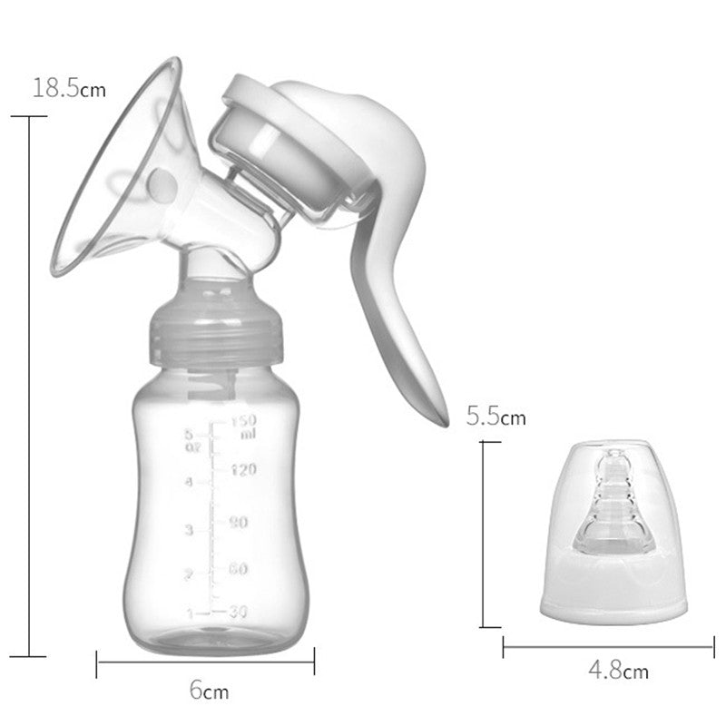 Pompa de San Manuala, Sistem Anti-Reflux si Anti-Scurgere, Portabila cu Tetina Biberon si Cupa Silicon, Recipient 150 ml, 18.5x6 cm, Transparent/Alb