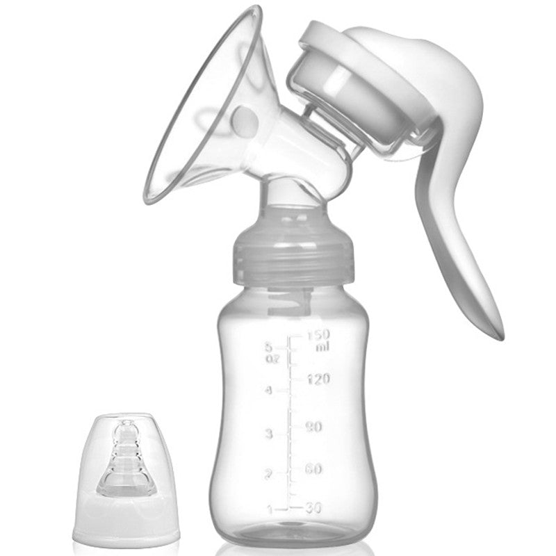 Pompa de San Manuala, Sistem Anti-Reflux si Anti-Scurgere, Portabila cu Tetina Biberon si Cupa Silicon, Recipient 150 ml, 18.5x6 cm, Transparent/Alb