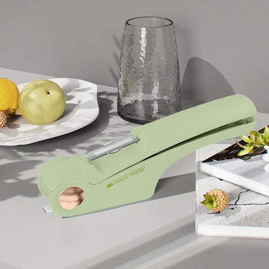 Presa Multifunctionala pentru Usturoi 4 in 1, Feliator, Desfacator Borcane si Curatator Legume, ABS si Otel Inoxidabil, 22 x 8.8 cm, Verde/Multicolor