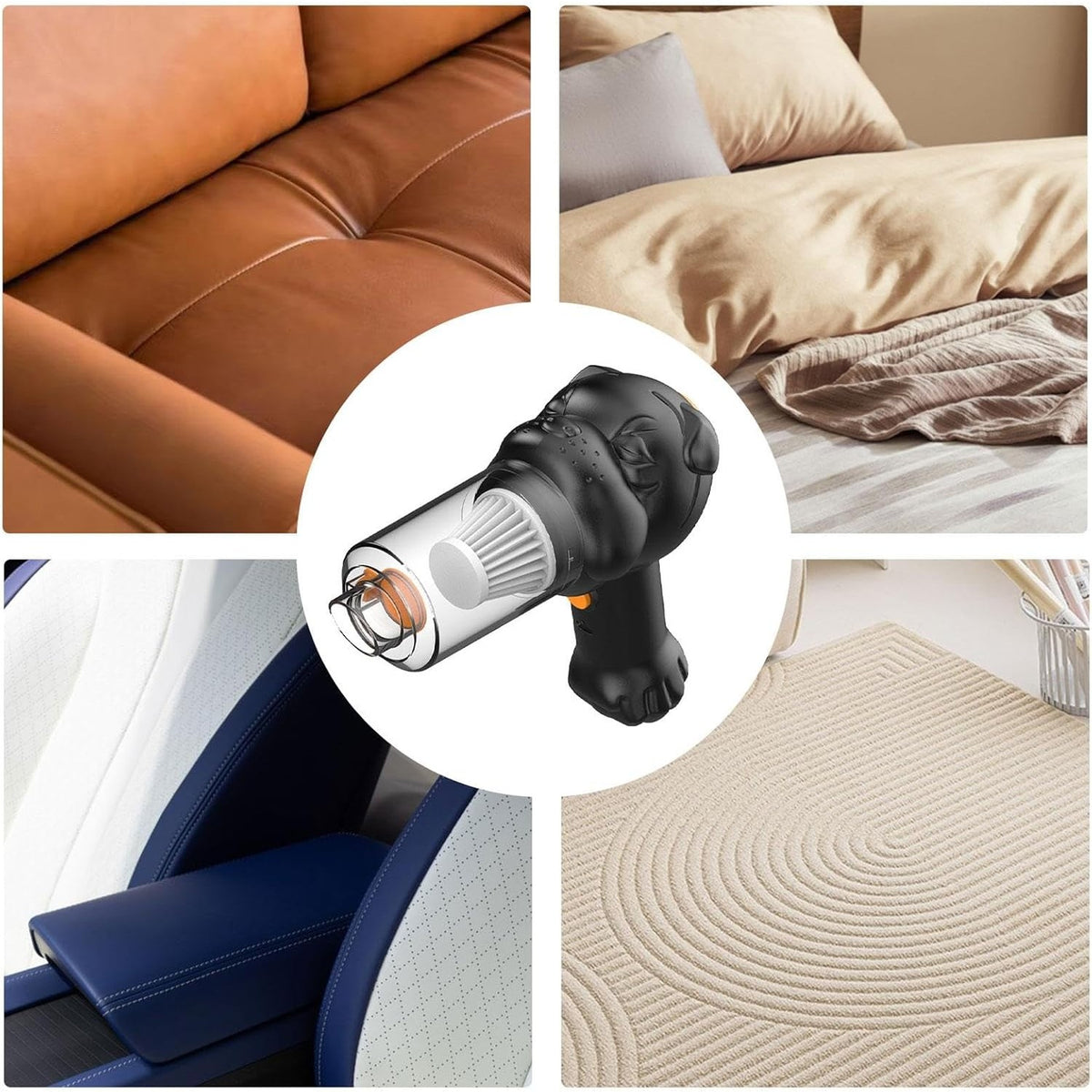 Aspirator Auto 4 in 1 Portabil fara Fir, Putere 120W, Functie de Suflare si Umflare, 2 Viteze, Aspirare Umeda si Uscata, Incarcare USB-C, Negru