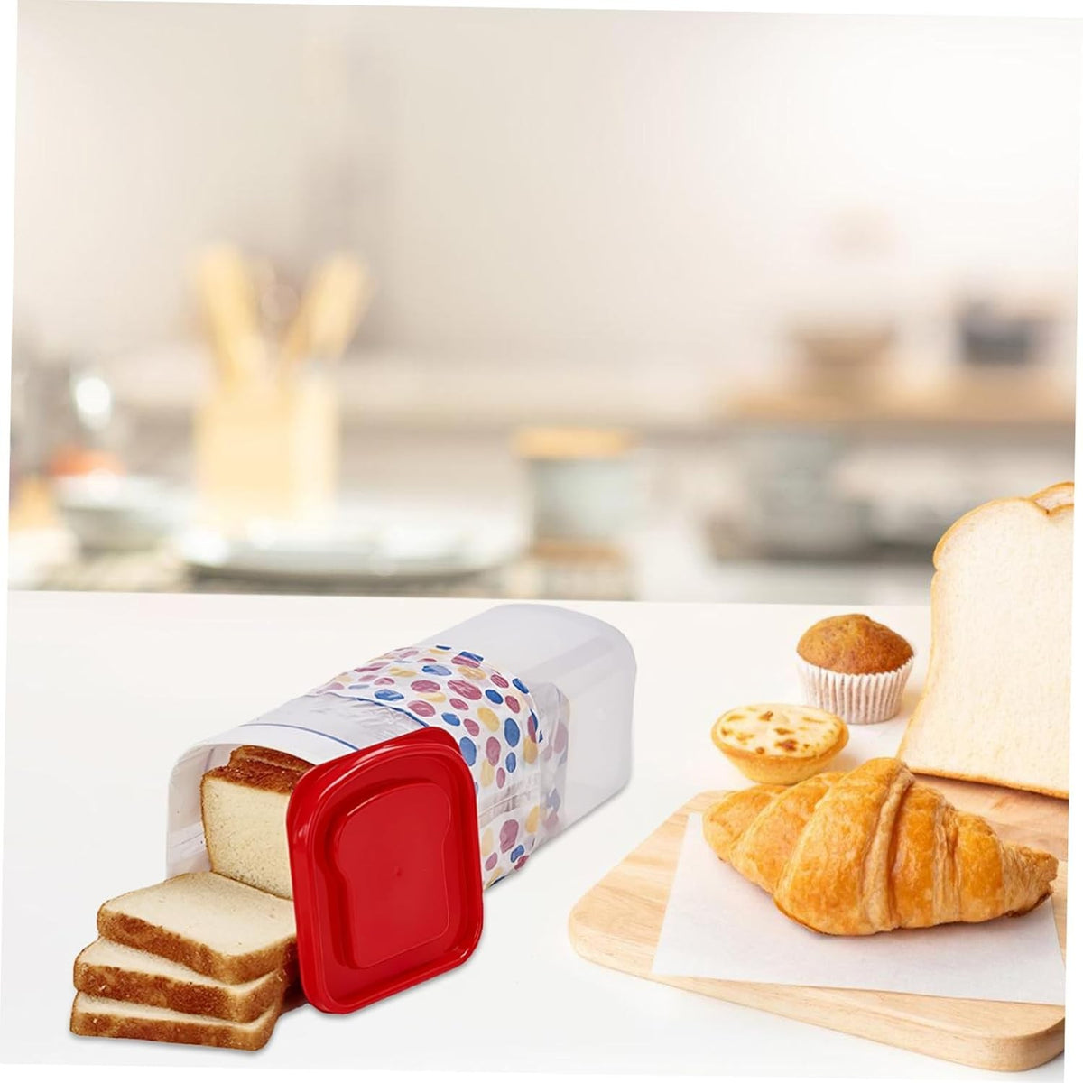 Cutie Depozitare Paine pentru Prospetime Indelungata, Recipient Dreptunghiular, Capacitate 5 L, Plastic, 34 x 13 x 13 cm, Rosu