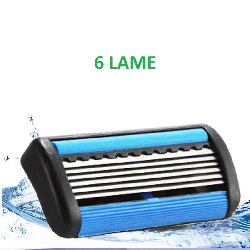 Aparat de Ras Manual cu 6 Lame, Otel Inoxidabil, Maner Ergonomic, Include Suport si 4 Capete de Schimb, Negru