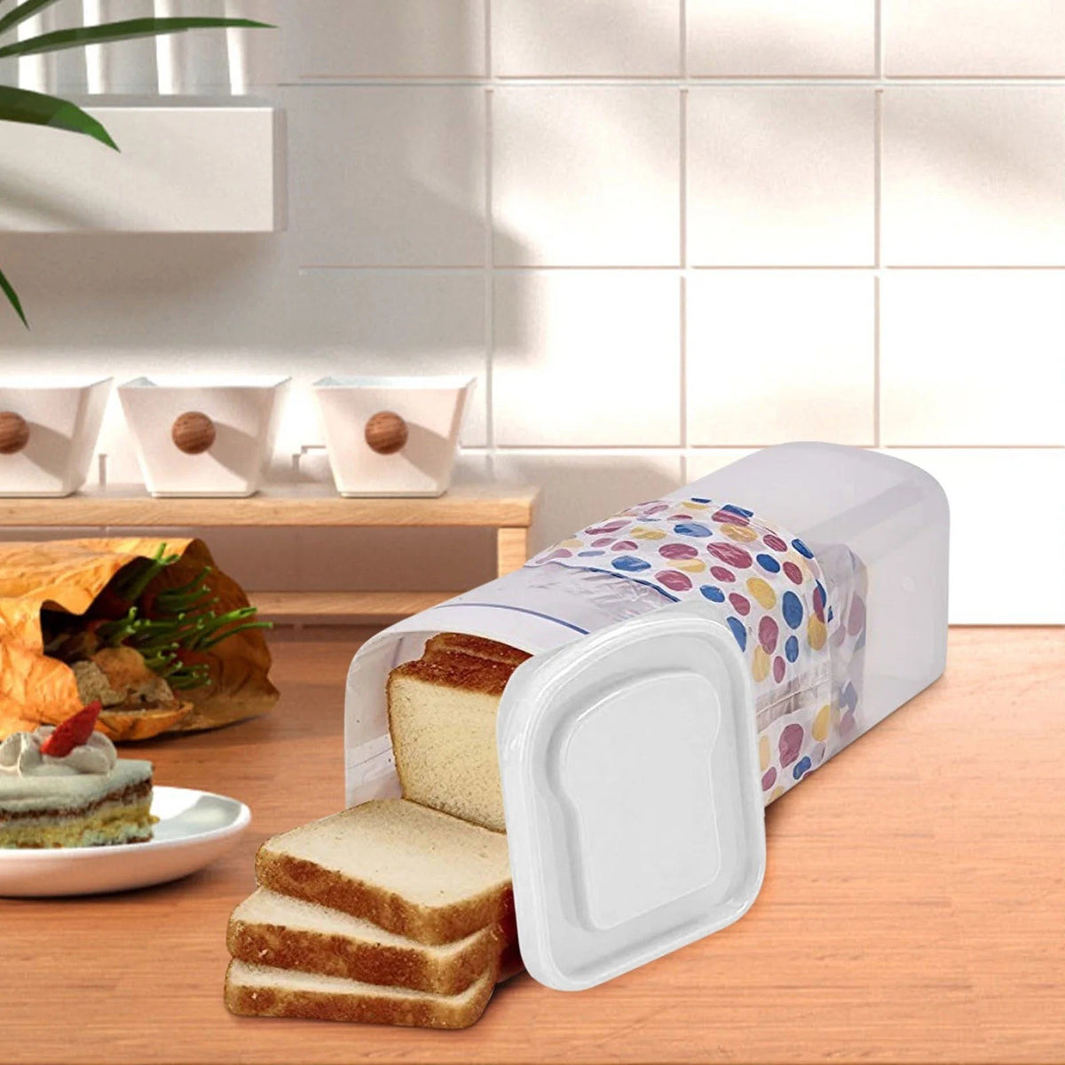 Cutie Depozitare Paine, Cutie Alimentara pentru Prospetine, Material Plastic Durabil, Volum 5 Litri, 34 x 13 x 13 cm, Capac Alb