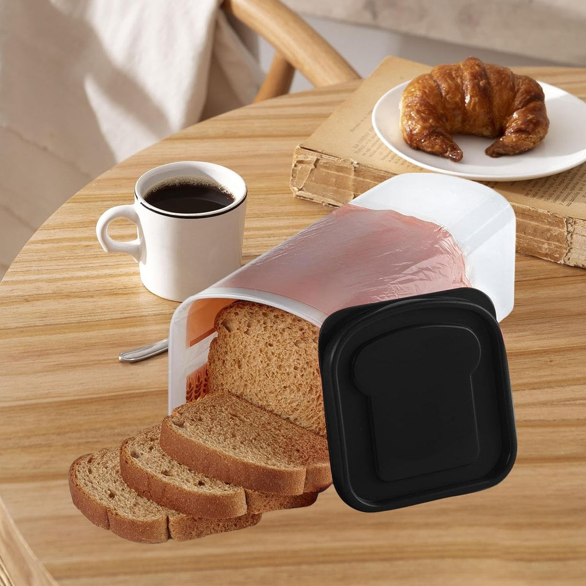 Cutie Depozitare Paine, Cutie pentru Prospetime Indelungata, Capacitate 5 Litri, Plastic Rezistent, 34 x 13 x 13 cm, Negru