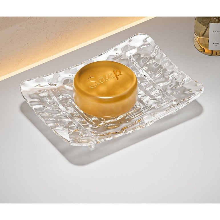 Savoniera Cu Scurgere Apa, Suport Sapun Design Modern Glaciar, Plastic PET Rezistent, Transparent, 15 x 9 x 1.4 cm