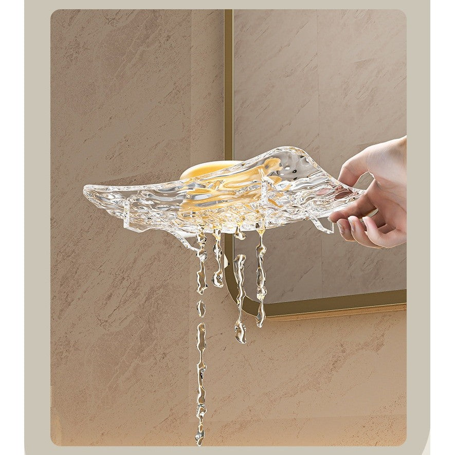 Savoniera Cu Scurgere Apa, Suport Sapun Design Modern Glaciar, Plastic PET Rezistent, Transparent, 15 x 9 x 1.4 cm