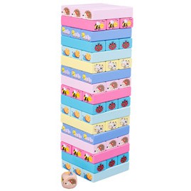 Joc de Societate Tip Jenga pentru Copii, Turn Instabil Interactiv cu Zar, Lemn Natural, 51 Piese Animate, 24.5x18x5 cm, Multicolor