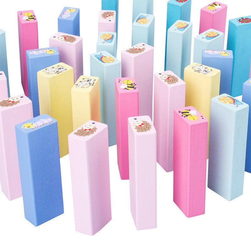 Joc de Societate Tip Jenga pentru Copii, Turn Instabil Interactiv cu Zar, Lemn Natural, 51 Piese Animate, 24.5x18x5 cm, Multicolor