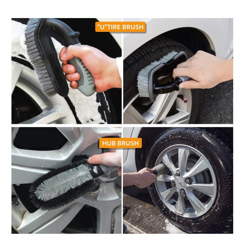 Set Curatare si Detailing Auto, 10 Piese cu Perii Jante, Manusa Microfibra, Lavete si Aplicator Ceara, Plastic si Nanofibra, cu Geanta Depozitare, Gri