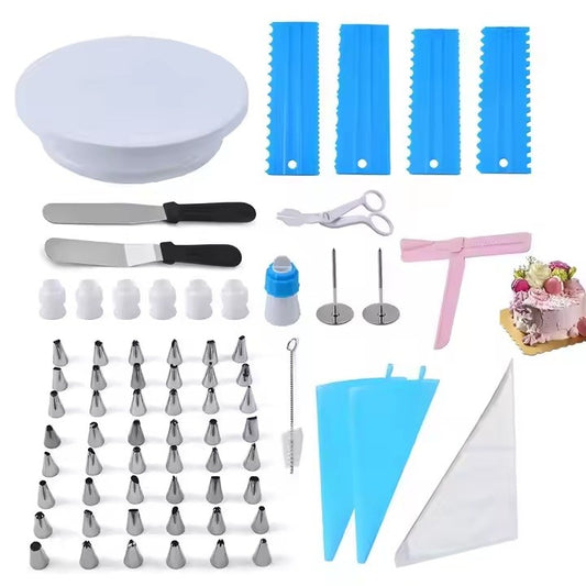 Set 70 Piese Ustensile pentru Ornare Prăjituri și Decorare Torturi, Include 48 Capete Poș, Stand Rotativ, Spatule și Accesorii Finisaj, Oțel Inoxidabil și Plastic, Multicolor