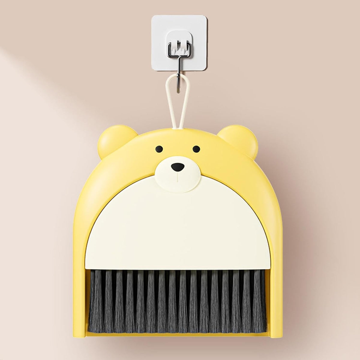 Set Mini Matura si Faras pentru Birou, Model Ursulet cu Perie Fina, Design Compact 2 in 1, Material PP, 23.5 x 18 cm, Galben