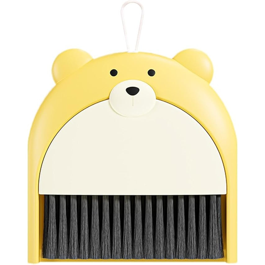 Set Mini Matura si Faras pentru Birou, Model Ursulet cu Perie Fina, Design Compact 2 in 1, Material PP, 23.5 x 18 cm, Galben
