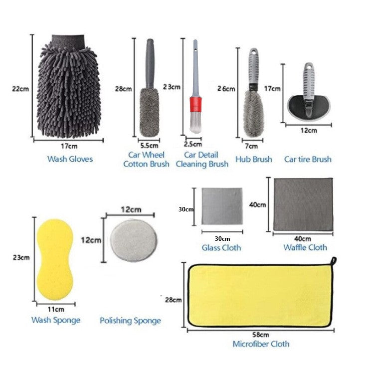 Set Curatare Auto Profesional, Kit 12 Accesorii pentru Detailing Interior si Exterior, Perii Jante si Anvelope, Microfibra si Bureti Polish, Gri