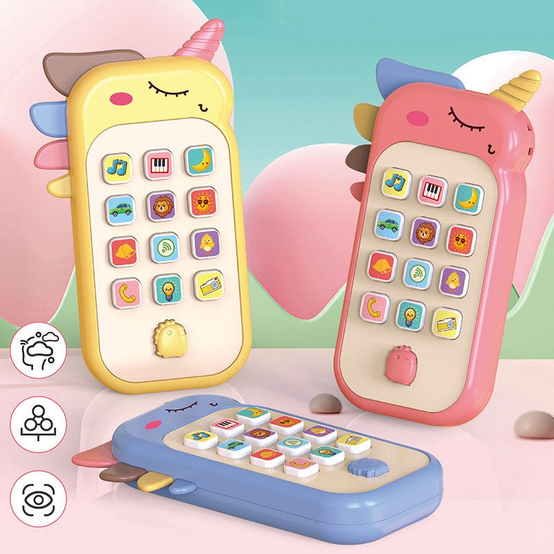 Telefon Interactiv pentru Copii, Model Unicorn cu Functii Educative, Muzicale si Vocale, Jucarie din Plastic, 19 x 11.5 cm, Varsta 4-6 Ani, Galben