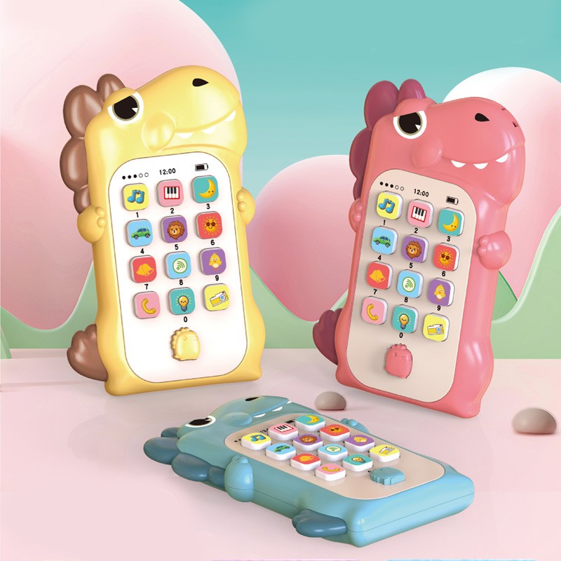 Telefon Interactiv pentru Copii, Smartphone Educational Model Dinozaur, Functii Muzicale si Vocale, Plastic Rezistent, 19 x 11.5 cm, Galben/Multicolor, 4-6 Ani