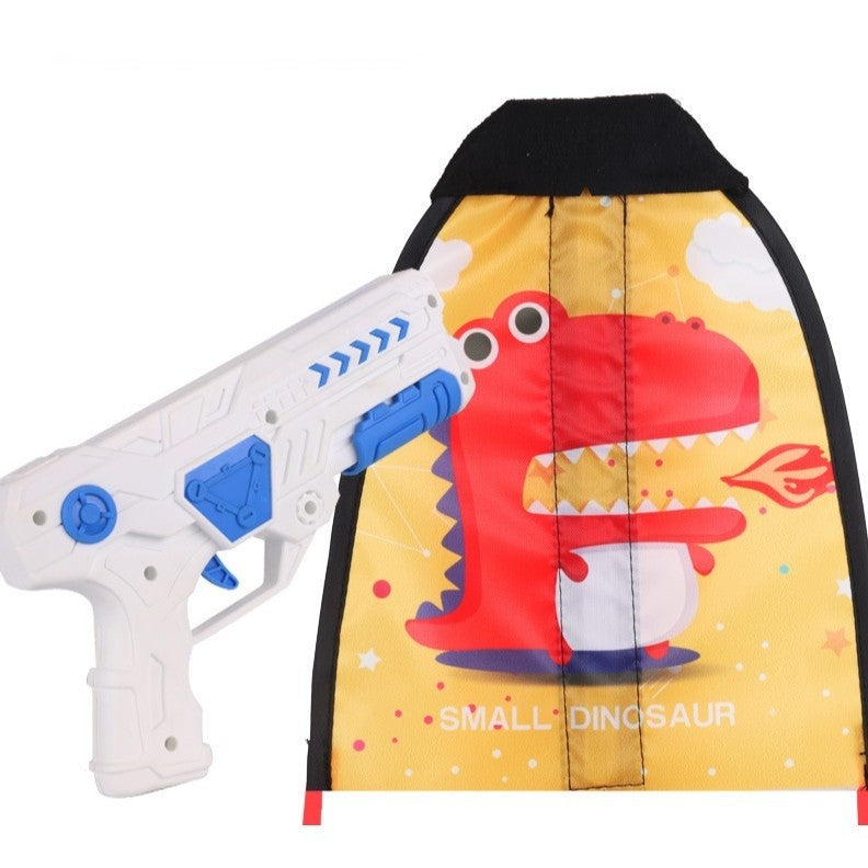 Set Jucarie Interactiva Pistol de Catapultare si Zmeu Dragon, Lansator Aerodinamic cu Raza 6m, Plastic si Panza Impermeabila, +8 Ani, Multicolor, 2 Piese