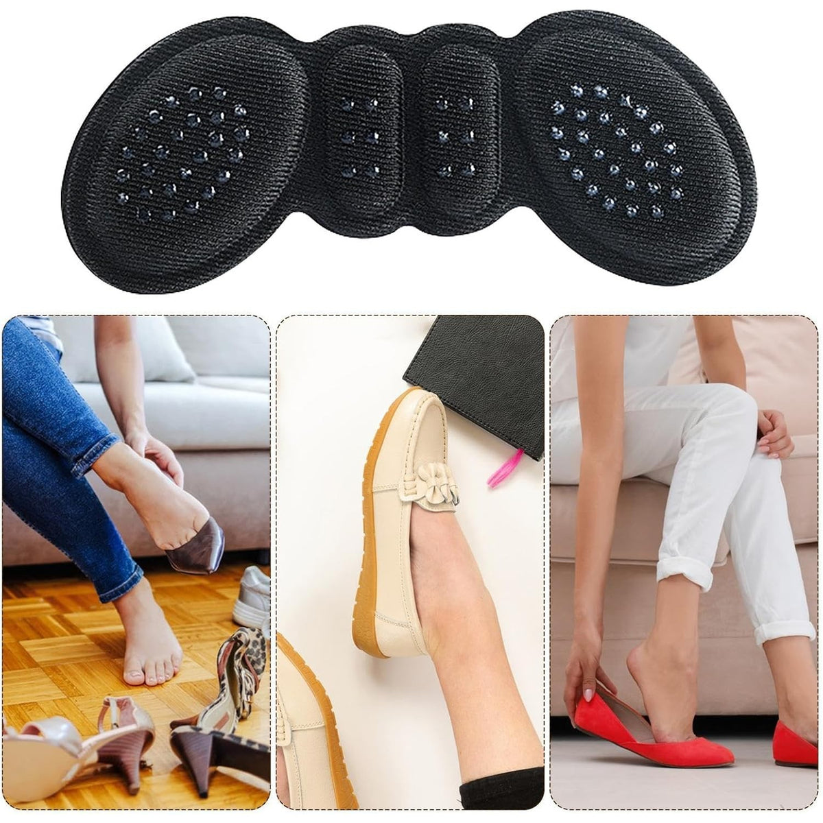 Set 2 Branturi cu Pernute pentru Calcai, Protectii Autoadezive Antiderapante si Antifrecare, Spuma Moale cu Panza Absorbanta, Marime Universala, 6 mm, Negru