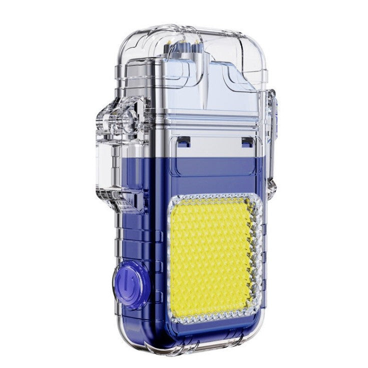 Lanterna Tip Breloc cu Bricheta Electrica, LED COB 220 Lumeni, Impermeabila IP65, Incarcare USB-C, 3 Moduri Iluminare, ABS si Aliaj Zinc, 7.4 x 4.9 cm, Albastru
