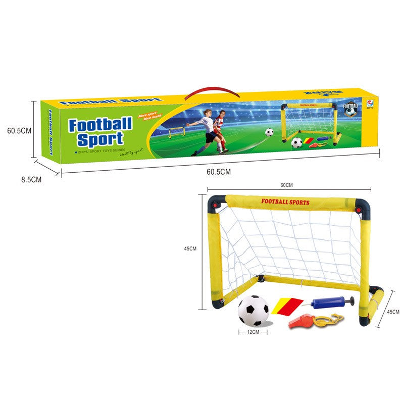 Set Poarta de Fotbal pentru Copii, Kit Sportiv cu Minge, Pompa, Cartonașe de Joc și Fluier, Material Rezistent, 45x60 cm, Galben