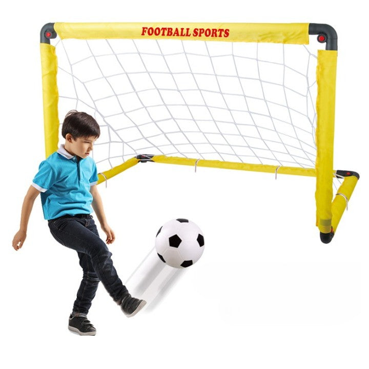 Set Poarta de Fotbal pentru Copii, Include Minge, Cartonașe, Pompă și Fluier, Plastic Durabil, 60x90 cm, Galben