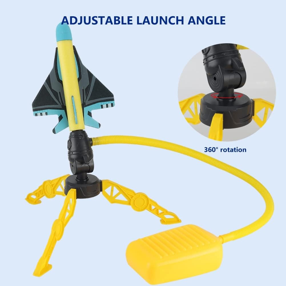 Lansator de Rachete cu Piciorul pentru Copii, Jucarie Interactiva de Exterior, 3 Rachete din Spuma si 3 Avioane, 42x36 cm, Multicolor