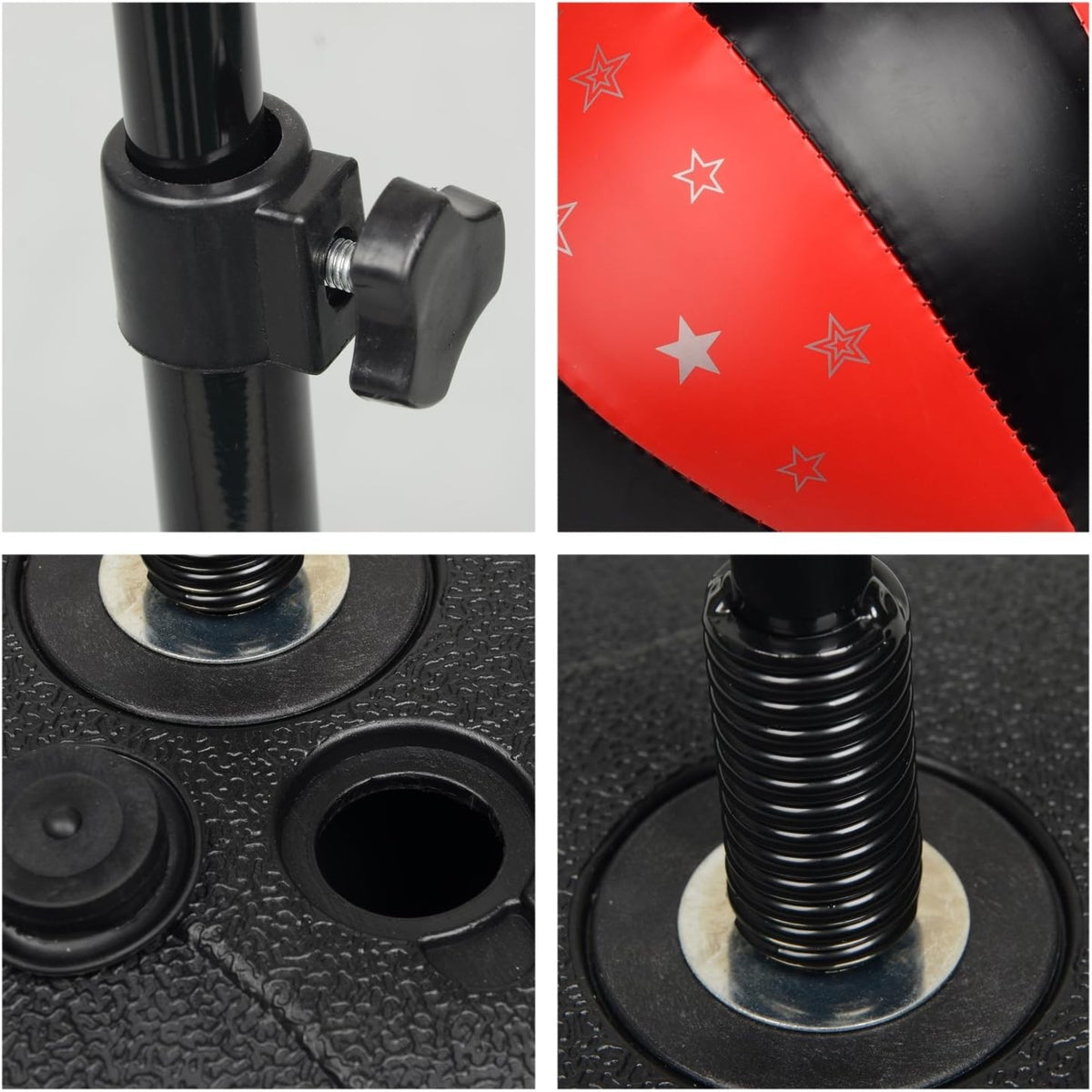 Set Box Copii cu Para Gonflabila si Manusi, Inaltime Reglabila pana la 120 cm, Plastic Rezistent, Antrenament Coordonare, Varsta 3+ Ani, Rosu/Negru