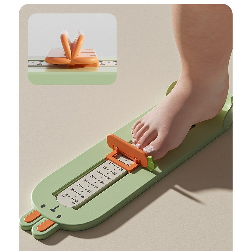 Dispozitiv de Masurat Talpa Piciorului pentru Bebelusi si Copii, Rigla Masurare Incaltaminte cu Deflector Glisant, Material Plastic ABS, Model Iepuras, 32 x 9 cm, Verde