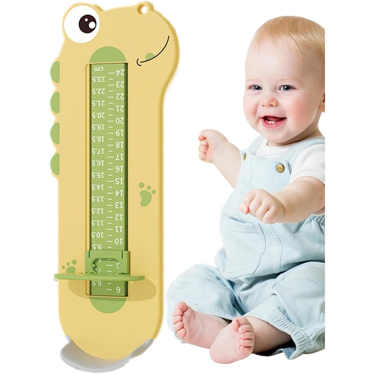 Dispozitiv de Masurat Talpa Piciorului pentru Bebelusi si Copii, Rigla Masurare Incaltaminte cu Cursor Glisant, Plastic ABS Ecologic, Model Dinozaur, Galben, 31 cm