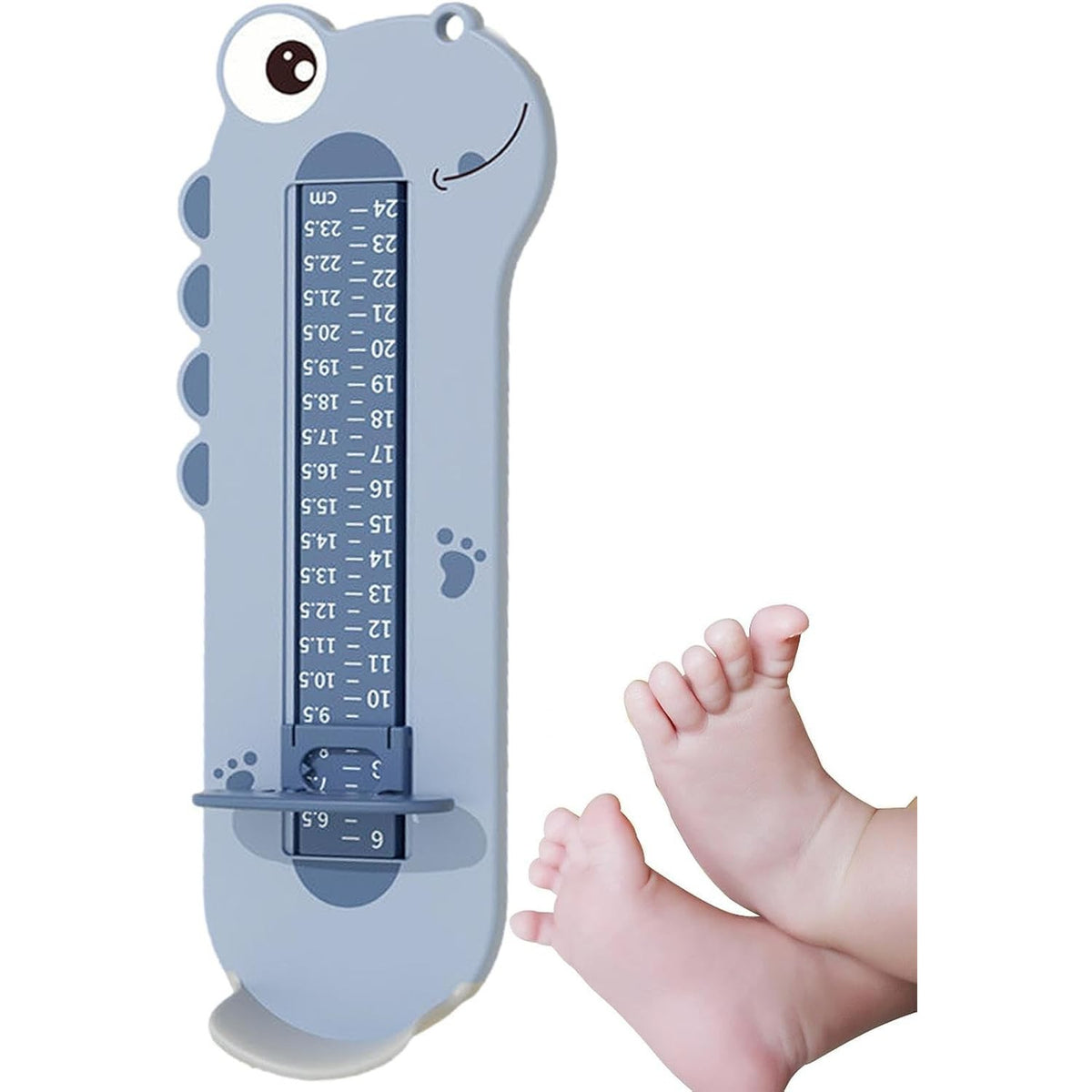 Dispozitiv de Masurat Talpa Piciorului pentru Bebelusi si Copii, Rigla Masurare Incaltaminte cu Cursor Glisant, Plastic ABS fara BPA, Model Dinozaur, Albastru, 31 cm