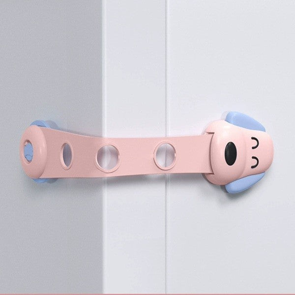 Siguranta pentru Usi si Sertare Copii, Sistem Blocare cu Inchidere Dubla si Catarama Reglabila, Protectie Frigider si Dulap, ABS si PP, Model Catelus, 24 x 5 cm, Roz