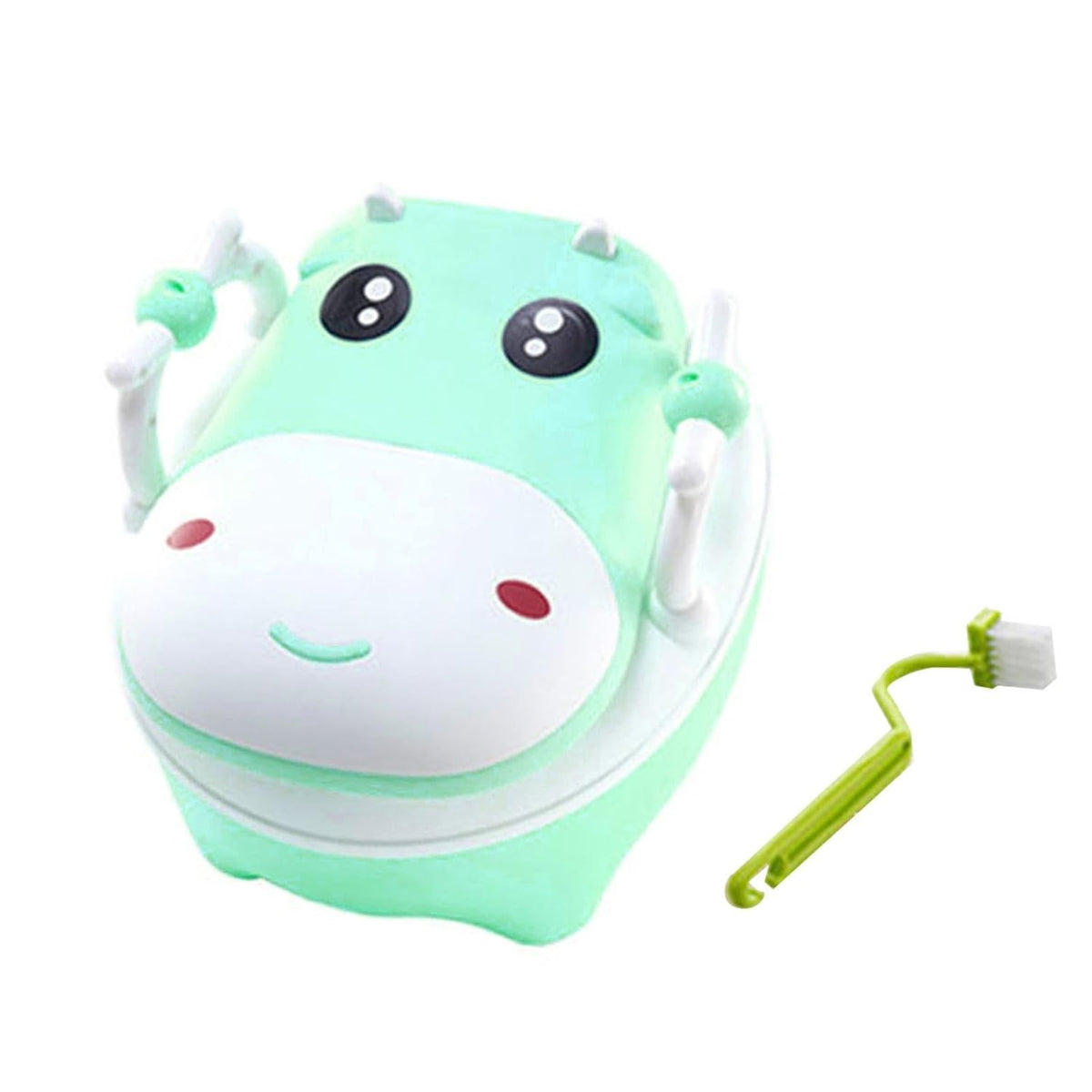 Olita pentru Copii, Design Vacuta cu Manere si Capac PU Moale, Compartiment Detasabil, Anti-Alunecare, Include Perie Curatare, Plastic Non-Toxic, Verde