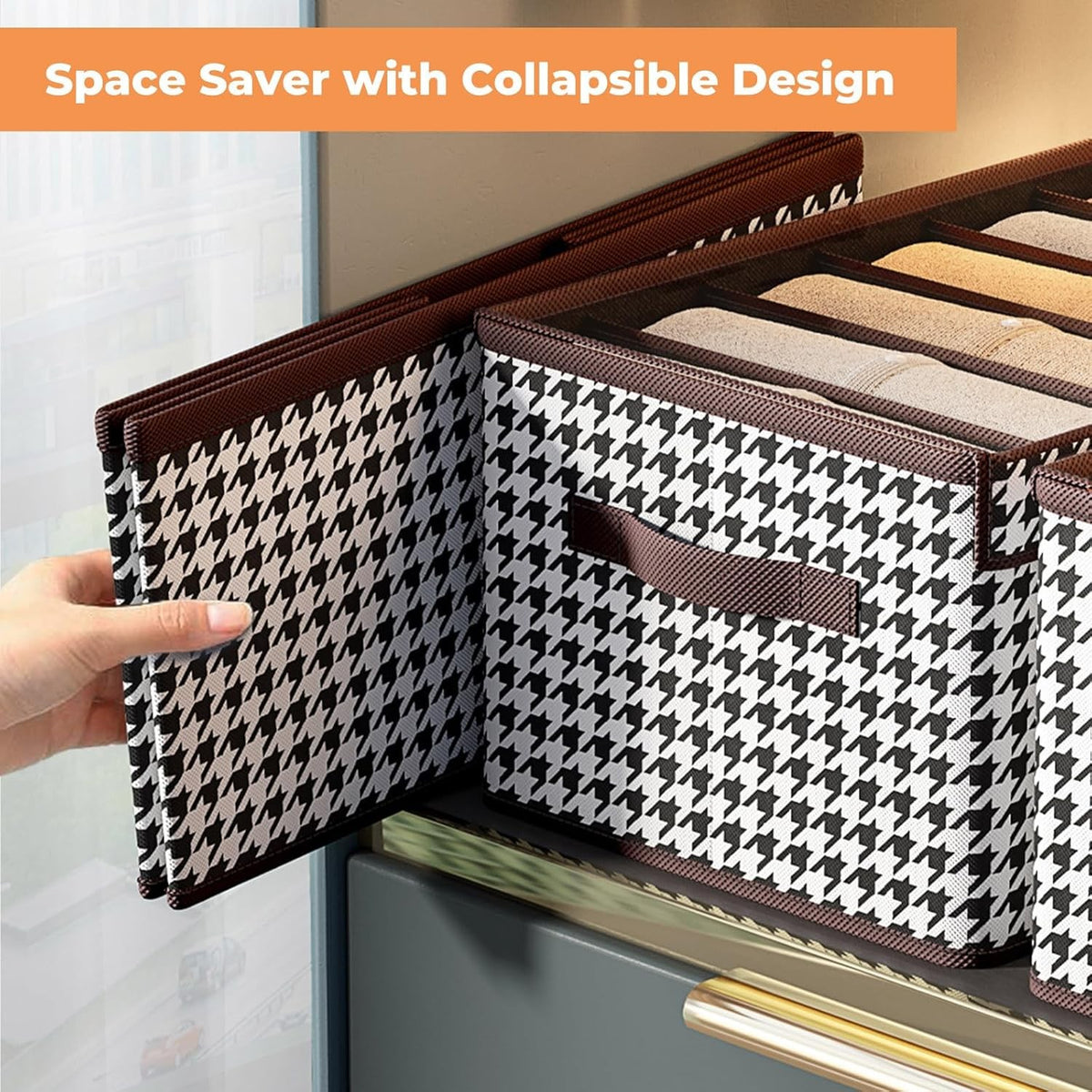 Organizator Dulap Pentru Haine Si Lenjerie, Cutie Depozitare Sosete Si Sutiene, 7 Compartimente, Material Textil, 44x30x20 cm, Alb-Negru