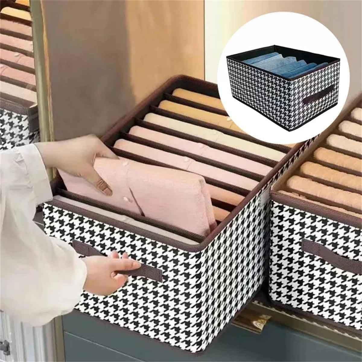 Organizator Dulap Pentru Haine Si Lenjerie, Cutie Depozitare Sosete Si Sutiene, 7 Compartimente, Material Textil, 44x30x20 cm, Alb-Negru