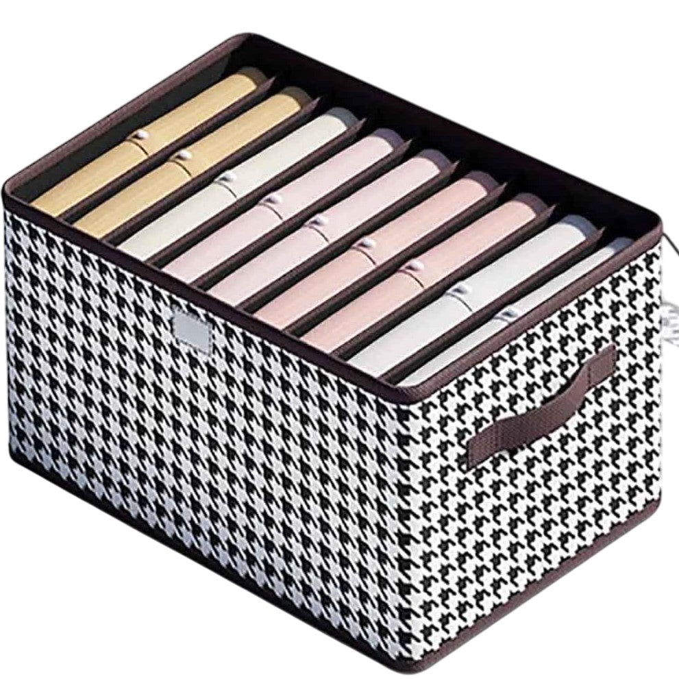 Organizator Depozitare Haine Si Lenjerie, Cutie Compartimentata Pentru Dulap, 9 Compartimente, Material Textil Rezistent, 44x30x20 cm, Alb-Negru