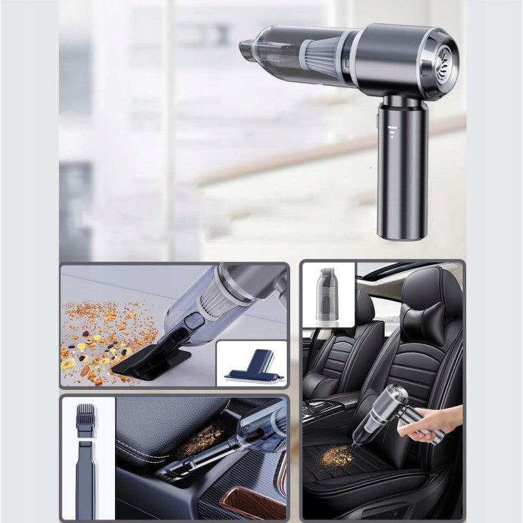 Aspirator Portabil Auto si de Casa, 3 Viteze de Aspirare si Suflare, Incarcare Rapida USB Tip-C, Acumulator 2000mAh, Include 7 Accesorii si Tub Prelungitor, 21x20x6.5 cm, Negru