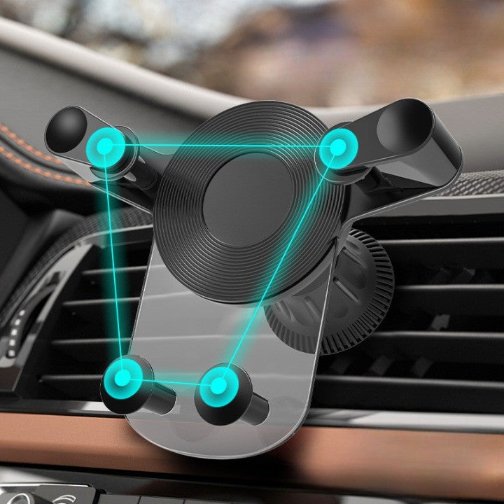 Suport Auto Telefon Universal, Prindere Grila Ventilatie si Bord, Rotativ cu Clipsuri, Design Transparent, Material ABS, 12x9.5x12 cm, Negru-Transparent