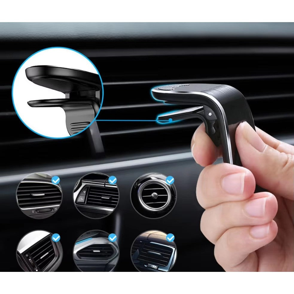 Suport Auto Magnetic pentru Telefon, Prindere Grila Ventilatie, 5 Magneti Neodim, ABS si Aluminiu, 3.8 x 3.7 x 6.2 cm, Albastru