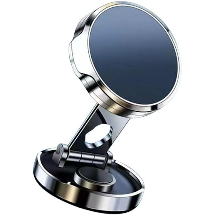 Suport Telefon Auto Magnetic, Pliabil cu Rotire 720 Grade, Fixare cu Adeziv pe Bord, Magnet Neodim si ABS, Diametru 4.4 cm, Universal, Argintiu
