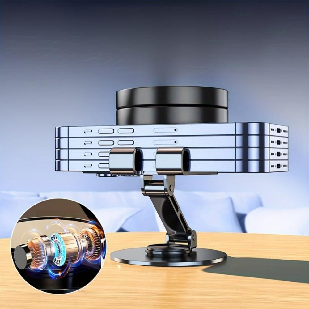 Suport de Birou pentru Telefon si Tableta, Rotire 360 Grade, Design Pliabil si Ergonomic, Constructie din Metal, Universal, 5.7 x 13.5 x 8.7 cm, Gri Metalic