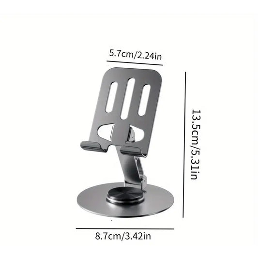 Suport de Birou pentru Telefon si Tableta, Rotire 360 Grade, Design Pliabil si Ergonomic, Constructie din Metal, Universal, 5.7 x 13.5 x 8.7 cm, Gri Metalic