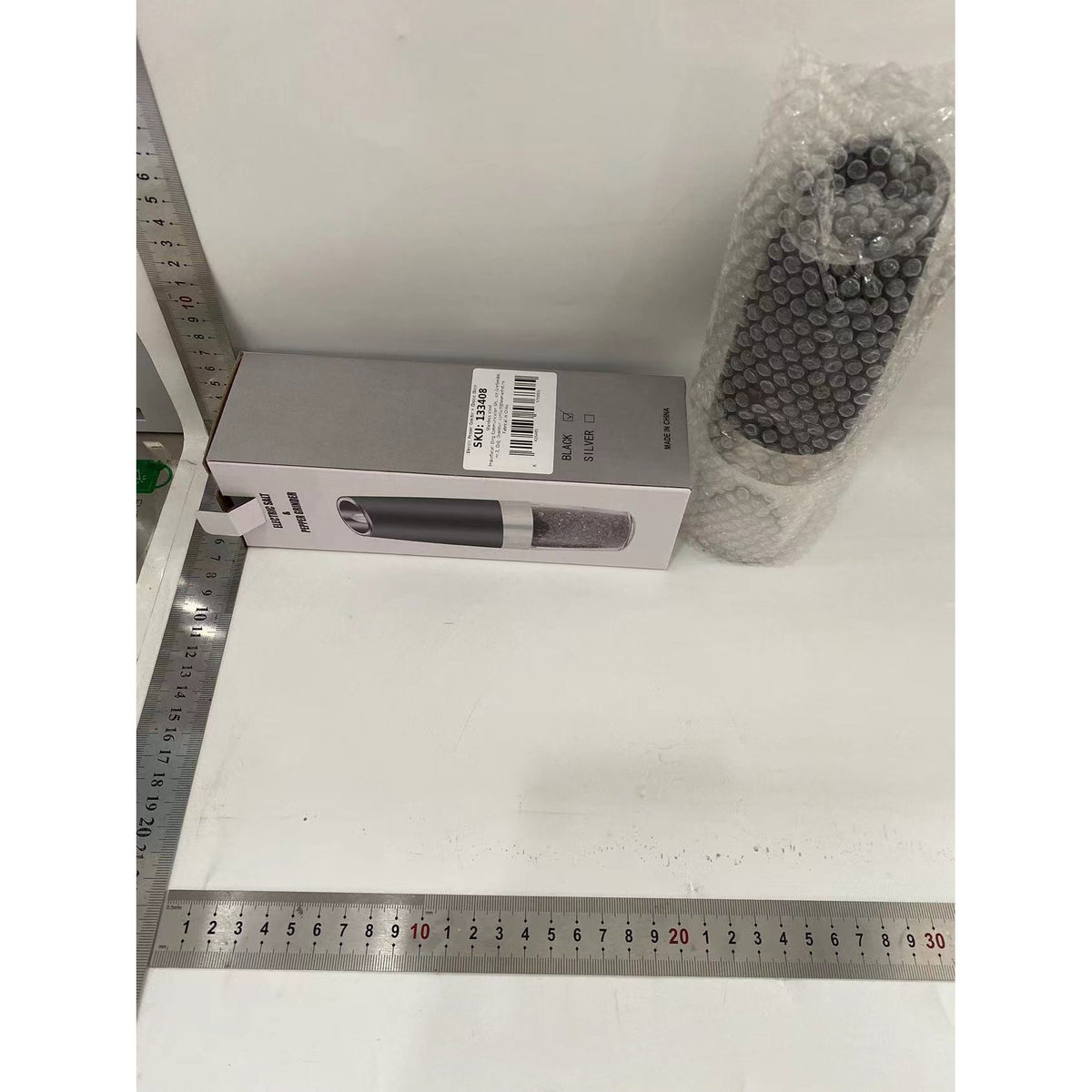 Rasnița Electrica pentru Sare si Piper, Macinare Ajustabila cu Lumina LED, Rezervor Transparent, Carcasa ABS, 20x6.5 cm, Negru/Transparent